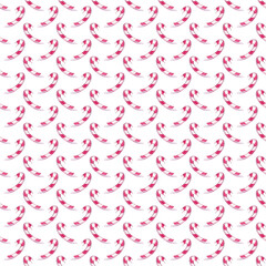 Striped lollipops. Festive Christmas seamless pattern for fabric, tableware, wallpaper. Pink watercolor texture. White background