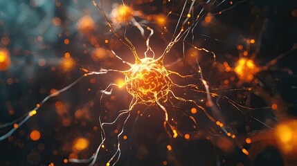 Fototapeta premium Synapses and neurons interconnected, glowing with energy as they communicate. A powerful visual for the science of the brain