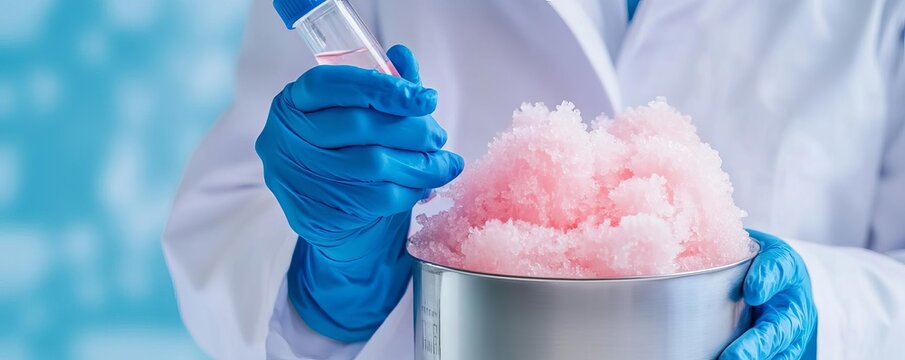 Researcher adding cryoprotectant to cells for preservation, cell freezing, cryopreservation