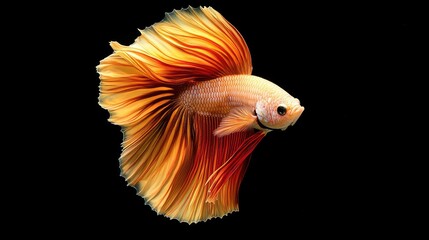Fototapeta premium The mesmerizing moment of a yellow and red half-moon Siamese Betta fish, also known as Pla-kad or big ear fish