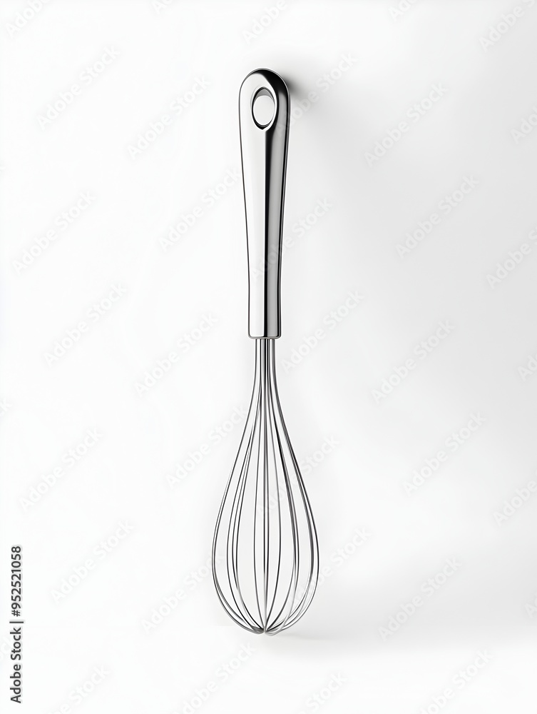 Poster an elegant 3d whisk hovering ethereally on a minimalist white background