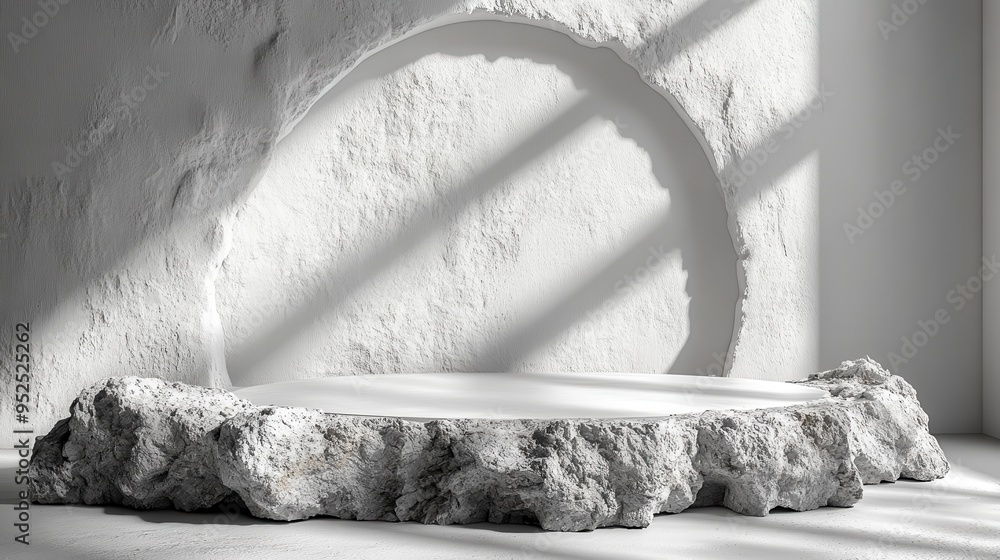 Poster abstract 3d render of white cobblestone ruins and broken rocks on a modern minimal showcase featurin