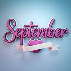  September And October Typography with Heart and Ribbon.