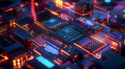 Obraz premium 3D ai circuit in futuristic concept suitable for future technology artwork , Responsive web banner