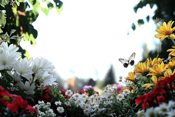 Butterfly in a Garden of Flowers