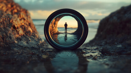 A camera lens, like a portal to an alternate dimension, exemplifies the boundless vision and creative imagination of the photographer.