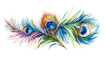 Obraz premium Watercolor Peacock Feathers with Eyespots