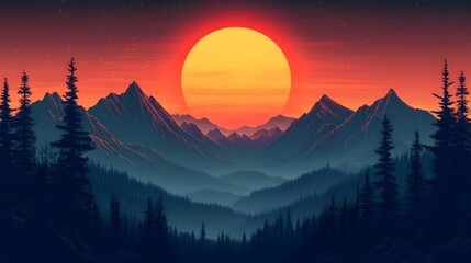 Fototapeta premium Sunset Glow Over Mountain Range - Twilight Beauty in Nature's Tranquility