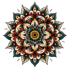 mandala and flower very simple traditional tattoo flash styles illustration