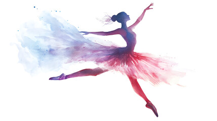 Watercolor Ballet Dancer Silhouette in Red and Blue