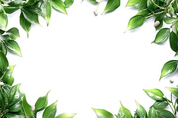 Obraz premium Green Leaves Border on White Background