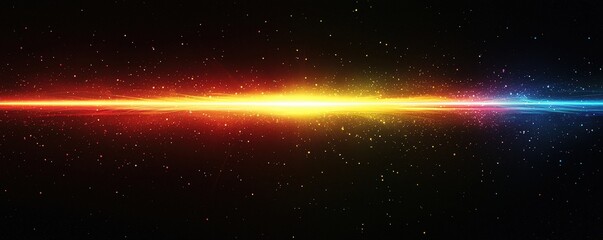 Obraz premium A single horizontal rainbow spectrum, set against an all-black background. The rainbow color gradients from red to orange