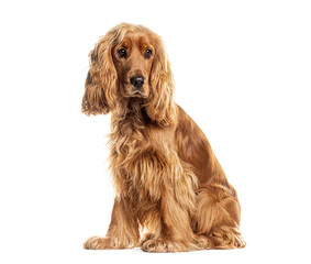 English cocker spaniel dog sitting and looking away on white background