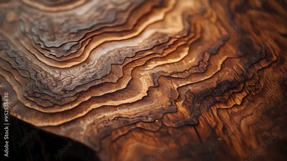Poster a macro unique wood grain pattern on a cutting board, highlighting the distinct nature of each handc