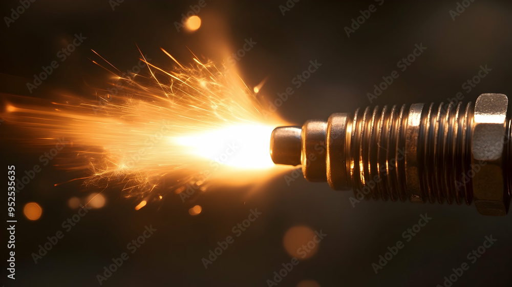 Aufkleber an enlarged image of a spark plug, showcasing a vibrant spark of electricity emanating from it.