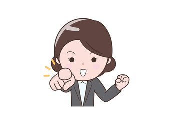 その通り！指差しポーズのビジネスウーマン