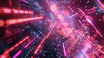 Obraz premium Abstract digital art with neon lines and glowing particles