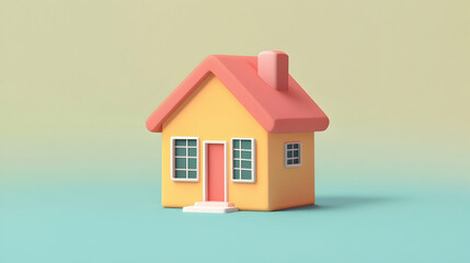 A simple 3D vector illustration of a cartoon house, embodying real estate and mortgage themes with a minimalistic design.