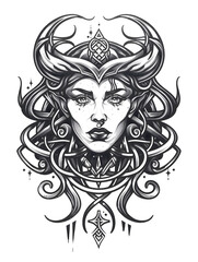 Medusa head very simple traditional tattoo flash styles illustration