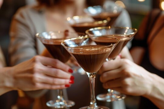 Friends toasting with glasses of chocolate martinis