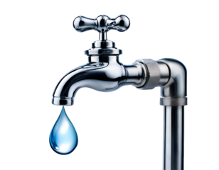 Close-up isolated faucet with a water drop on PNG 