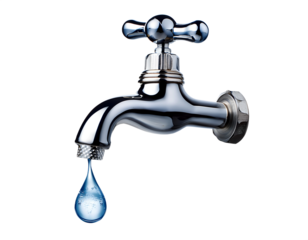 Close-up isolated faucet with a water drop on PNG 