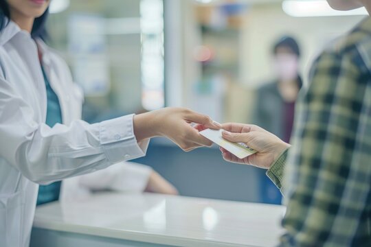 person holding a card giving to a patient