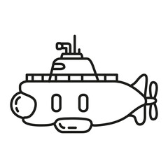Obraz premium Underwater boat.Submarine undersea.Submarine under water.Outline vector illustration.Isolated on white background.