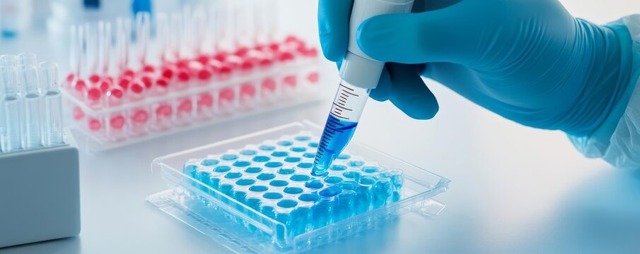 Scientist performing a genetic knockdown on cultured cells, gene silencing, biotechnology