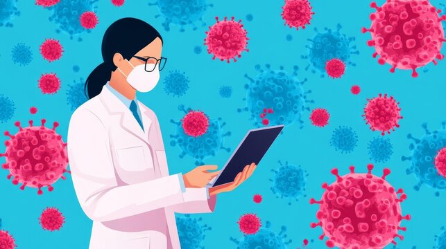 Scientist observing bacterial interactions with mammalian cells, microbiome study, cell interaction