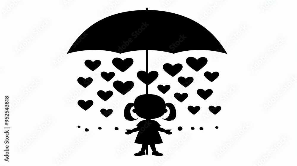 Sticker A little girl standing under an umbrella