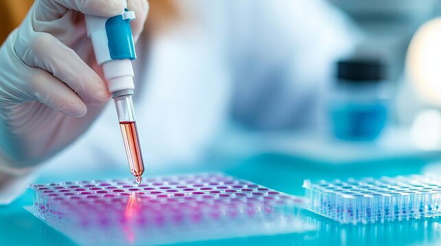Researcher using microarray plates for high-throughput cell analysis, parallel testing, biotech advancement