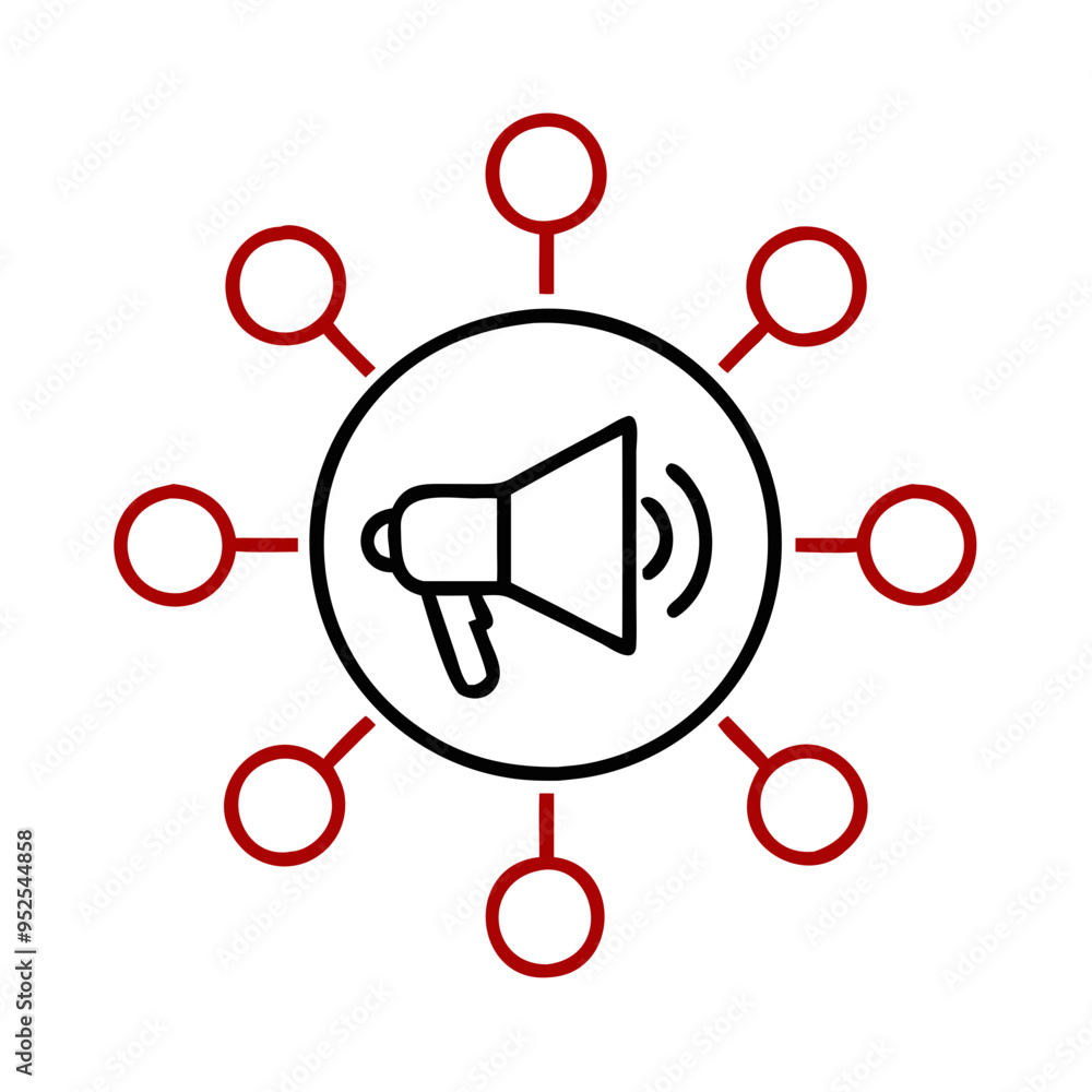 Aufkleber communication network concept with loudspeaker icon and connecting circles