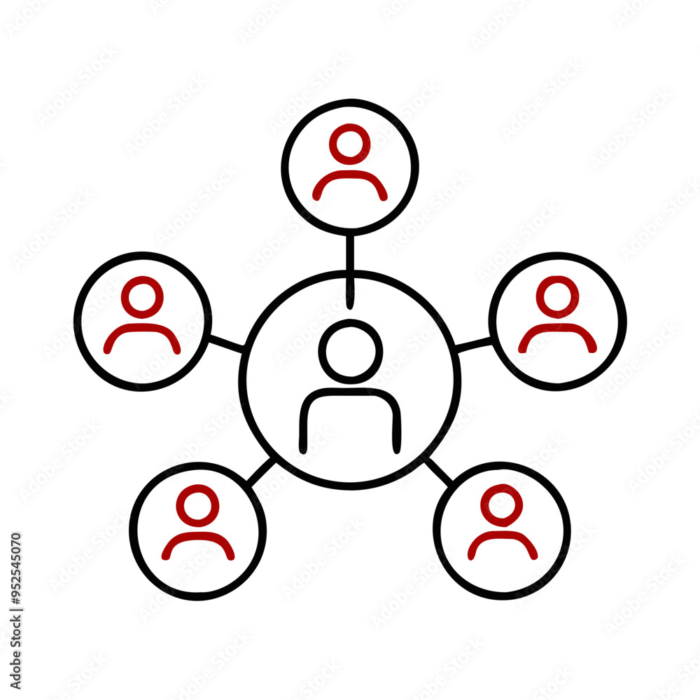 Poster networking diagram with central user and connected profiles in minimalist style