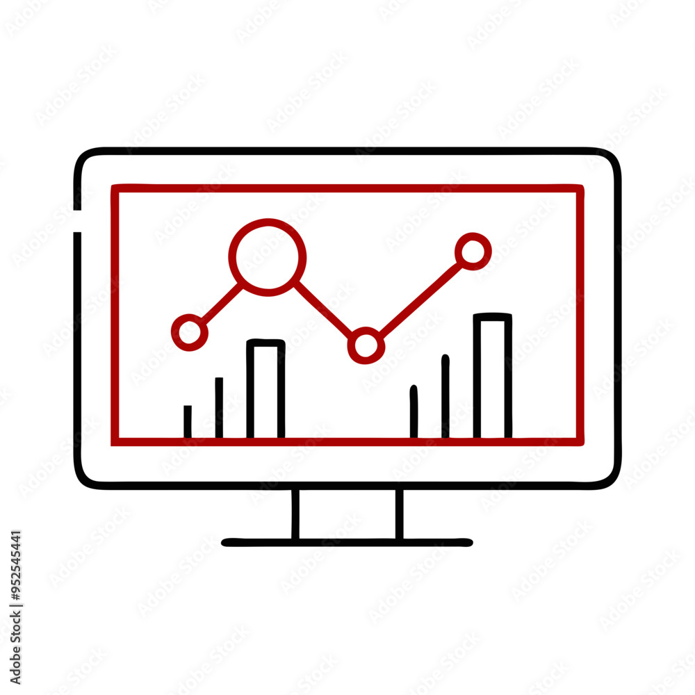 Poster data analysis graphic on computer screen in modern minimalist style with copy space