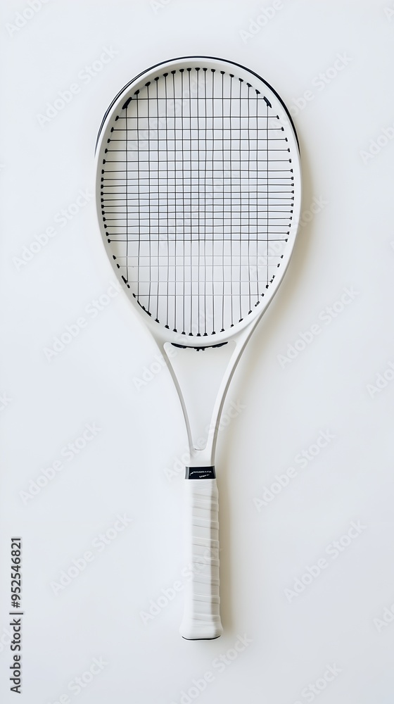 Poster minimalist tennis racket on pristine white background