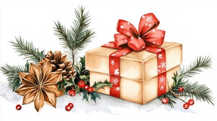 New Year, christmas gift box isolated on white background