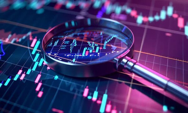 Magnifying Glass over Stock Market Charts