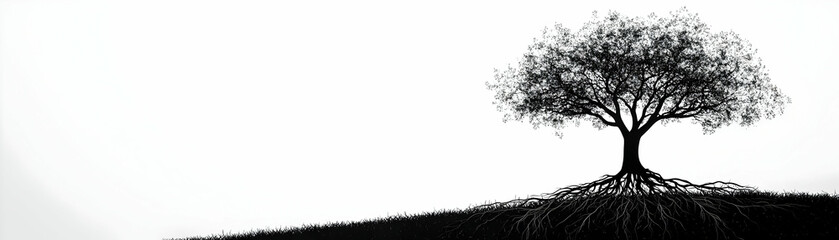 Grandparents and Grandchildren Tree with Roots Text concept as An abstract vector depicting a tree with roots representing grandparents and grandchildren with the word Roots in an elegant font. The el