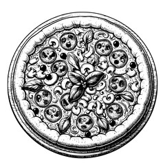 Pizza line art, pizza hand draw, illustration of pizza vector.