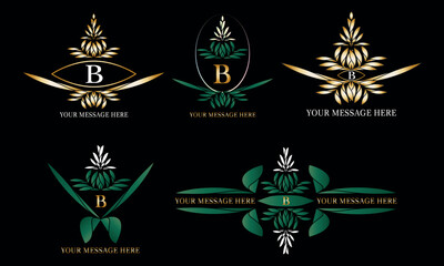 Initial B logo set. Premium, luxury, vintage, badge design, frame style with floral ornament. Vector collection good for monogram.