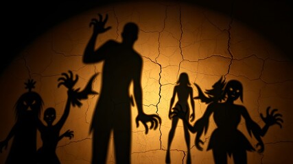 Monster Shadows Cast on Cracked Wall Surface