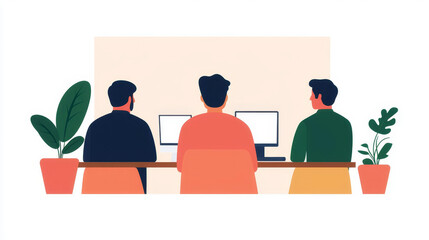 Virtual meeting coordination, remote team management, flat design illustration