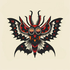 Mothman head very simple traditional tattoo flash styles illustration
