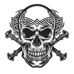 Obraz premium Motorcycle mechanic skull head celtic symbol tattoo flash styles illustration