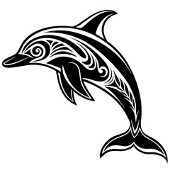 Dolphin tattoo best style silhouette vector illustration on white-background