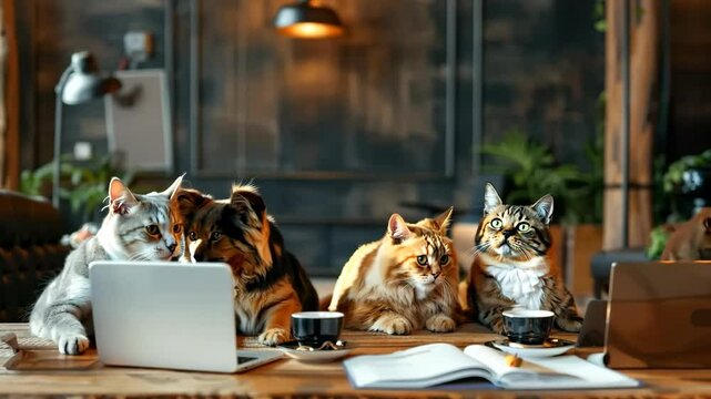 Business Cats Working At Office