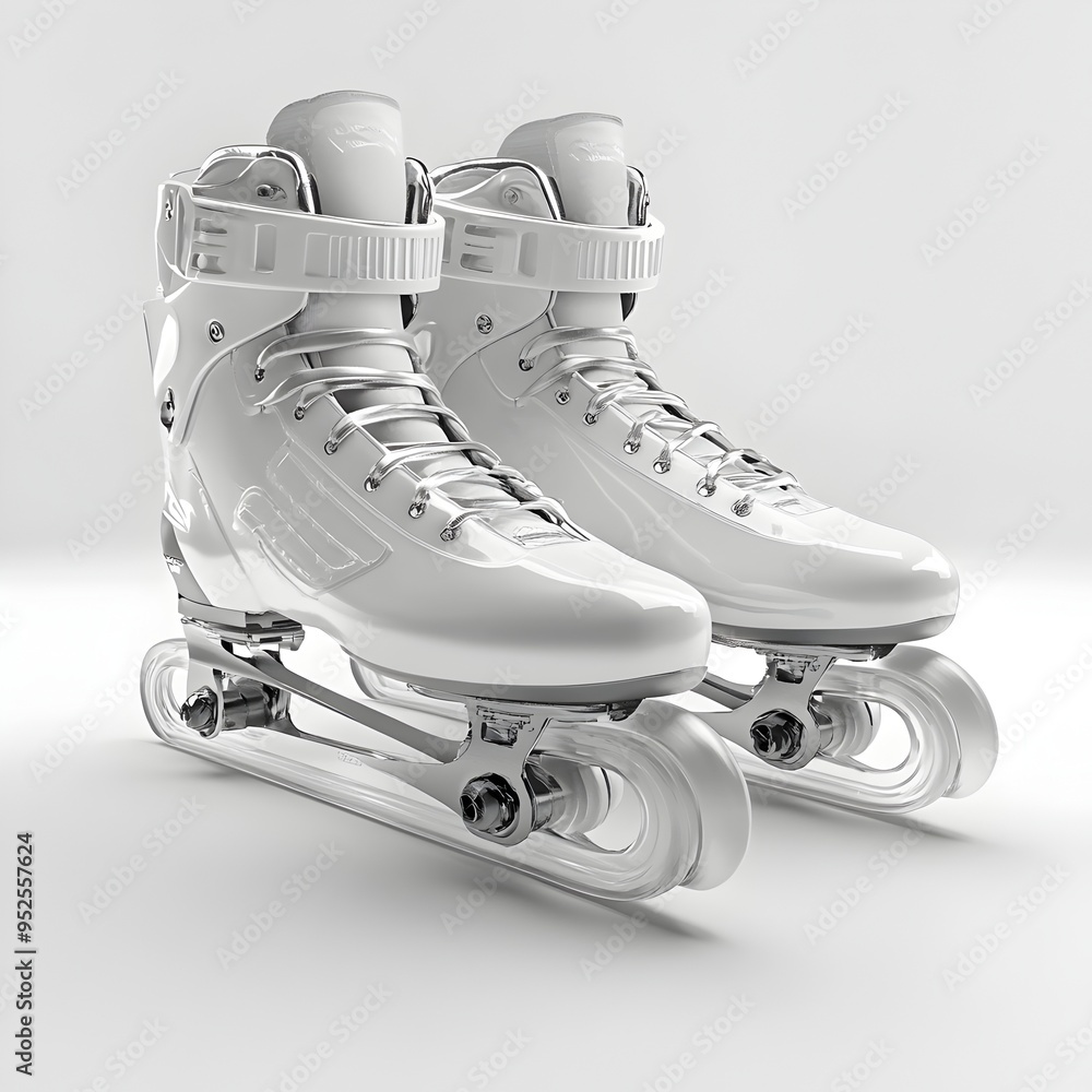 Poster sleek and polished inline skates captured in pristine minimalist studio setting