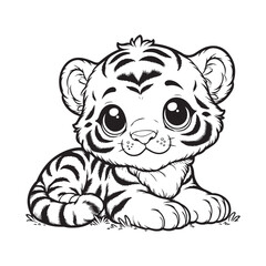 Vector illustration of tiger isolated on white background For kids coloring book