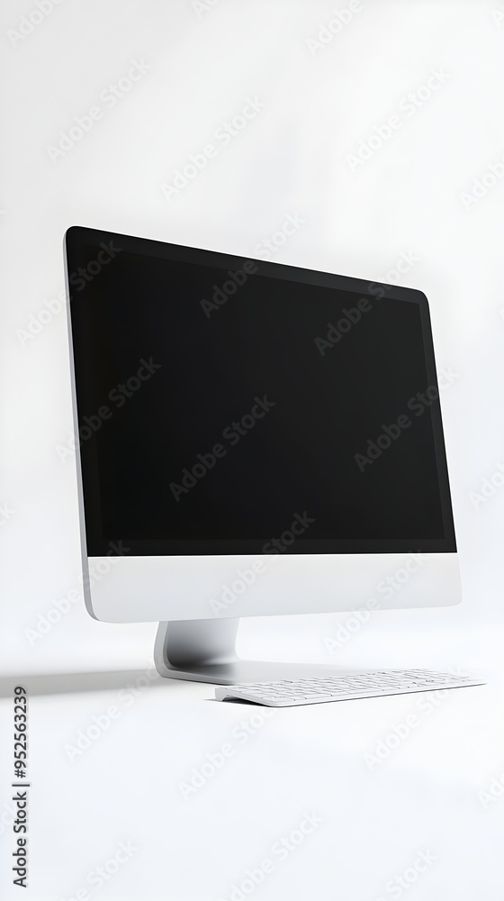 Poster streamlined desktop computer in minimalist white setting
